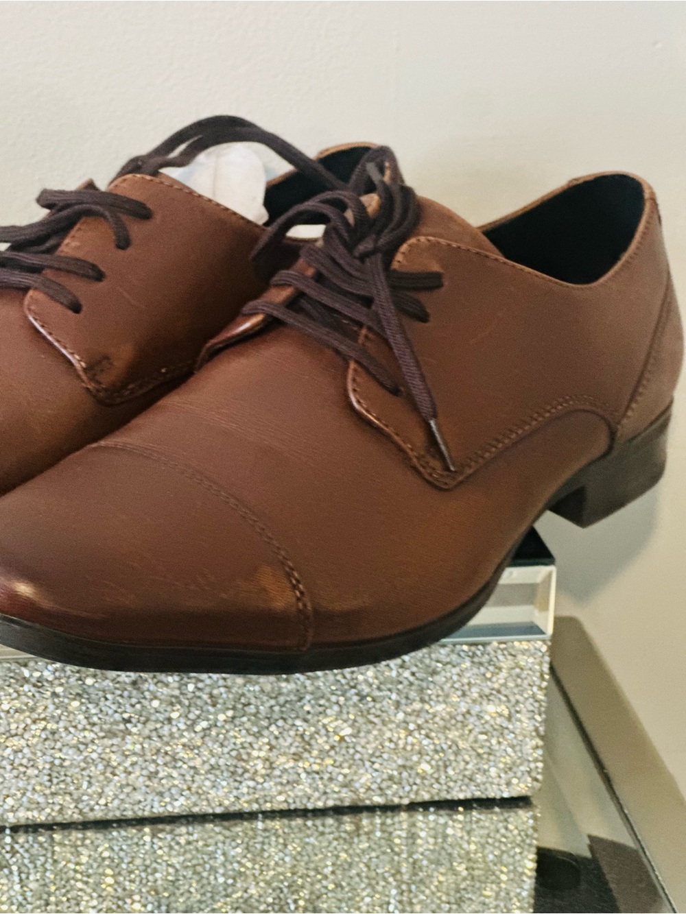 Calvin Klein Men's Brown Leather Derby Dress Shoes